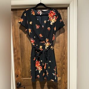 Black Floral Sun Dress with Pockets